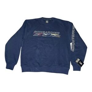 Bombardier Sweatshirt Mens Medium Navy Aviation Graphic Learjet Challenger Jets